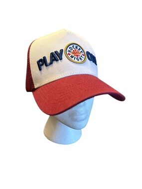 Play On Bardown Hockey Night in Canada Red and White Trucker Hat Unisex EUC